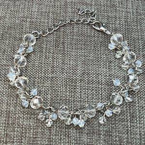 Ankle Bracelet Anklet Silver Chain Faceted Clear Iridescent Milky Bead Dangles